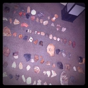 Accent native American tools, rock carvings etc